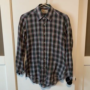Vintage Men’s Cavalier Red, Green, and Blue Plaid Button Up Dress Shirt